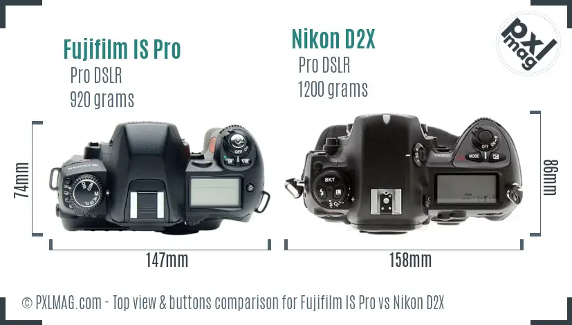 Fujifilm IS Pro vs Nikon D2X top view buttons comparison