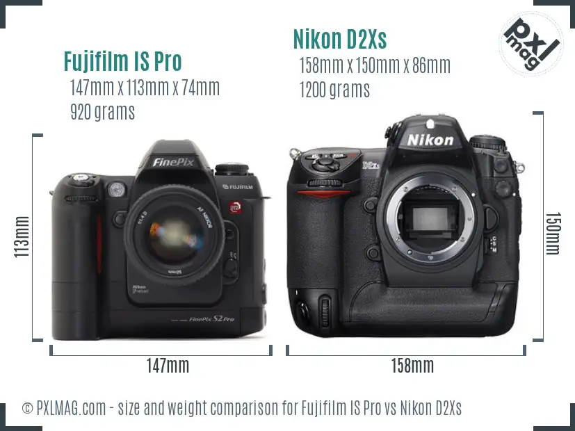 Fujifilm IS Pro vs Nikon D2Xs size comparison