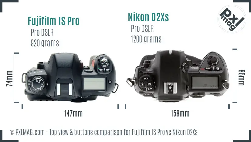 Fujifilm IS Pro vs Nikon D2Xs top view buttons comparison