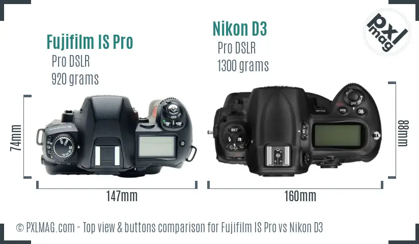 Fujifilm IS Pro vs Nikon D3 top view buttons comparison