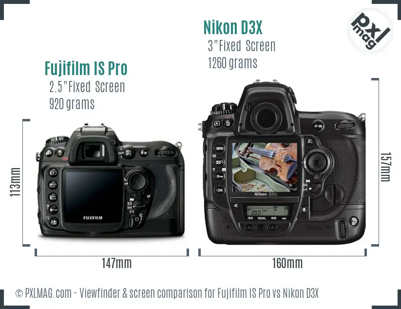 Fujifilm IS Pro vs Nikon D3X Screen and Viewfinder comparison