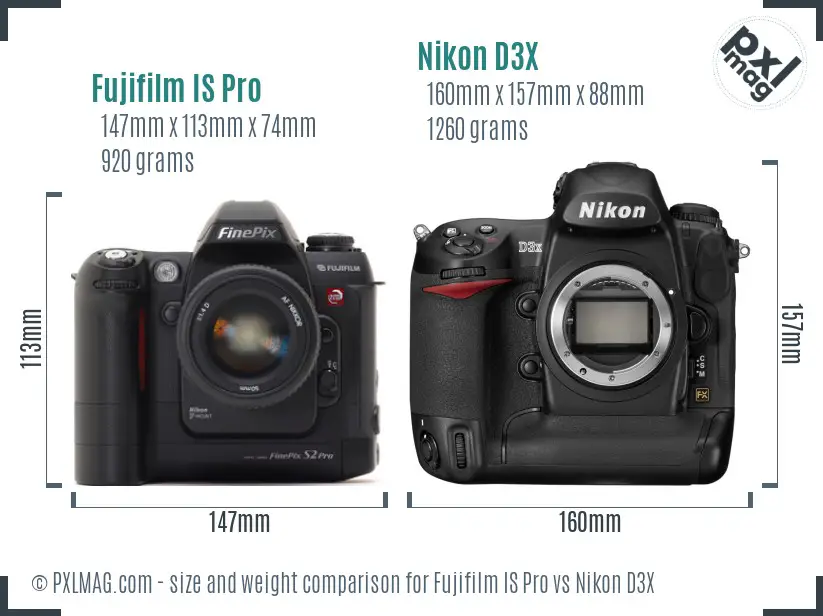 Fujifilm IS Pro vs Nikon D3X size comparison