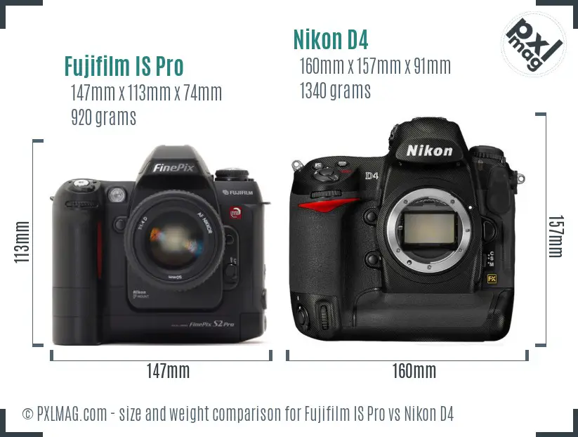 Fujifilm IS Pro vs Nikon D4 size comparison