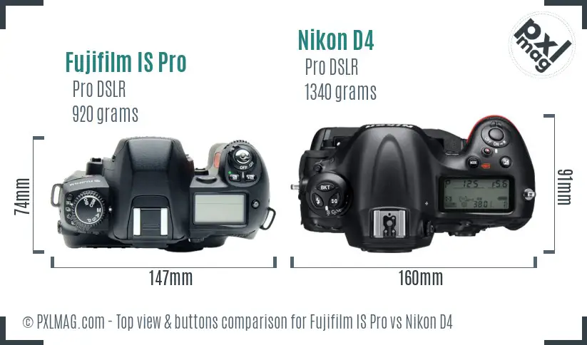 Fujifilm IS Pro vs Nikon D4 top view buttons comparison