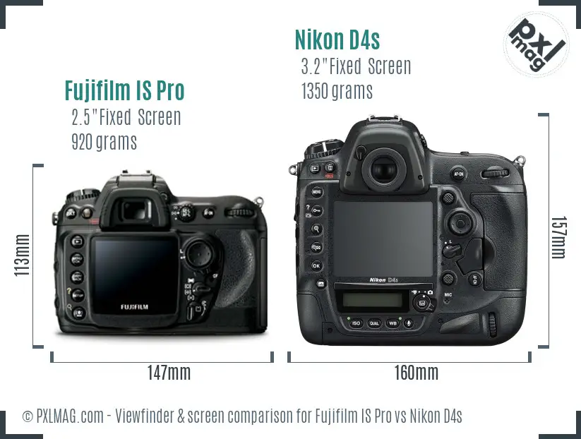 Fujifilm IS Pro vs Nikon D4s Screen and Viewfinder comparison