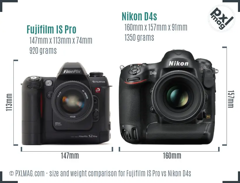 Fujifilm IS Pro vs Nikon D4s size comparison