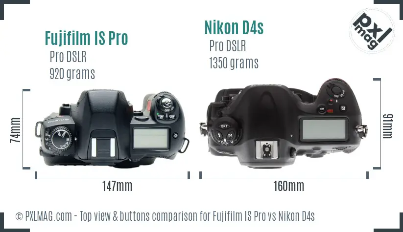 Fujifilm IS Pro vs Nikon D4s top view buttons comparison