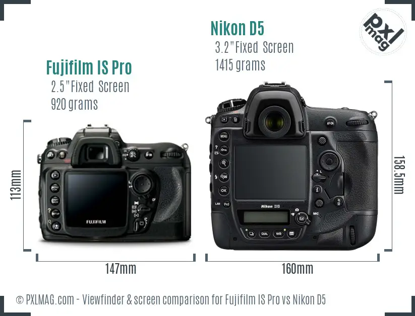Fujifilm IS Pro vs Nikon D5 Screen and Viewfinder comparison