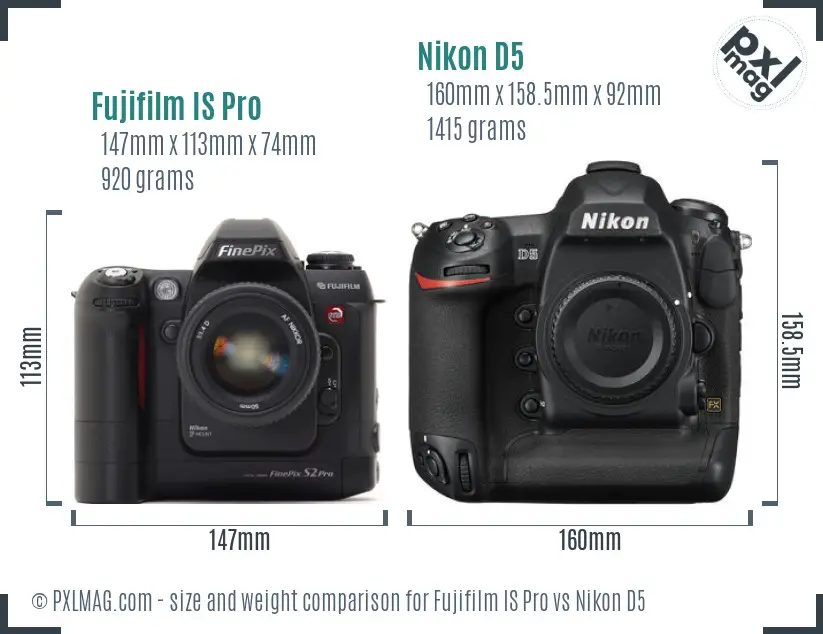 Fujifilm IS Pro vs Nikon D5 size comparison