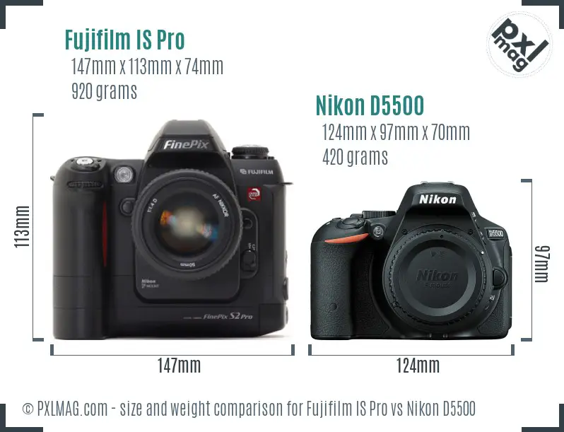 Fujifilm IS Pro vs Nikon D5500 size comparison