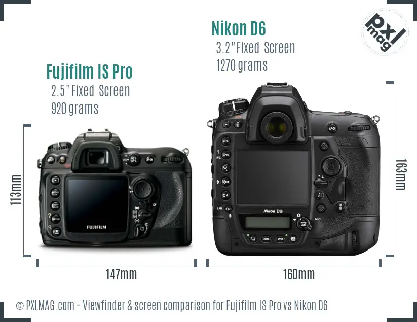 Fujifilm IS Pro vs Nikon D6 Screen and Viewfinder comparison
