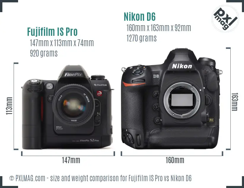 Fujifilm IS Pro vs Nikon D6 size comparison