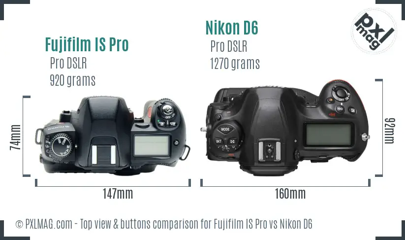 Fujifilm IS Pro vs Nikon D6 top view buttons comparison