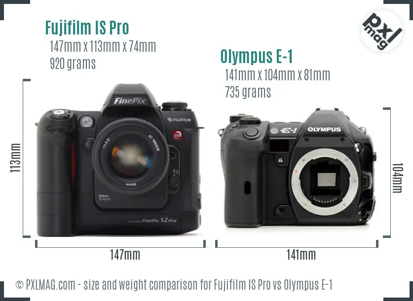 Fujifilm IS Pro vs Olympus E-1 size comparison