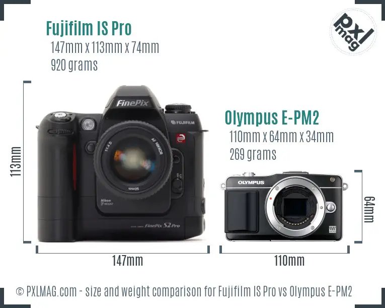 Fujifilm IS Pro vs Olympus E-PM2 size comparison Fujifilm IS Pro vs Olympus E-PM2 size comparison