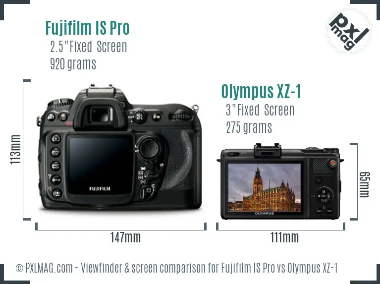 Fujifilm IS Pro vs Olympus XZ-1 Screen and Viewfinder comparison