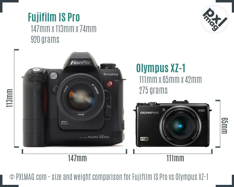 Fujifilm IS Pro vs Olympus XZ-1 size comparison