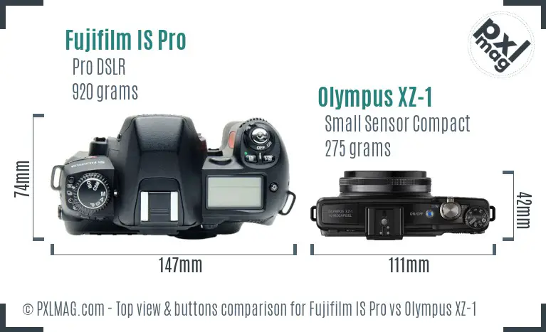 Fujifilm IS Pro vs Olympus XZ-1 top view buttons comparison