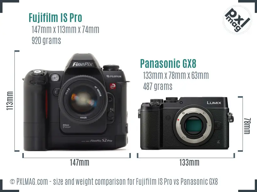 Fujifilm IS Pro vs Panasonic GX8 size comparison