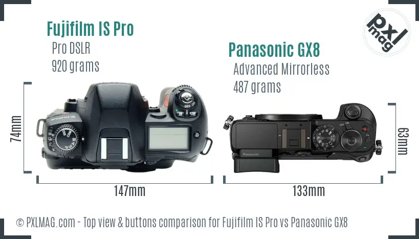 Fujifilm IS Pro vs Panasonic GX8 top view buttons comparison