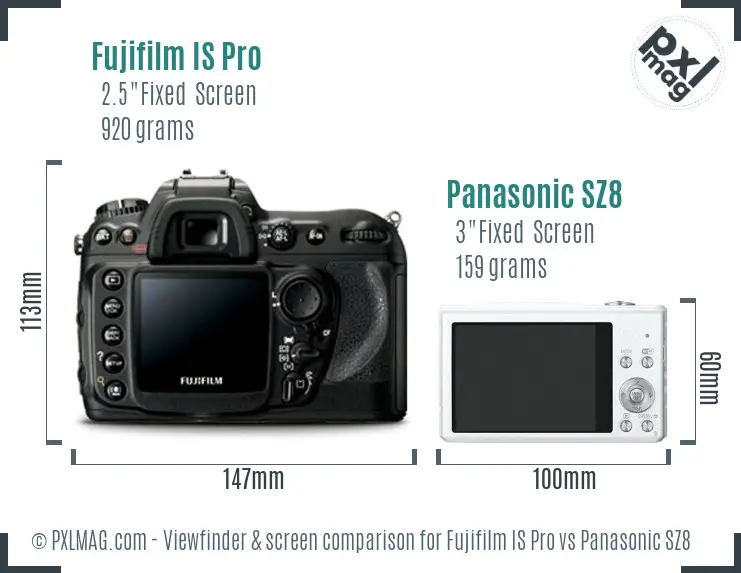 Fujifilm IS Pro vs Panasonic SZ8 Screen and Viewfinder comparison