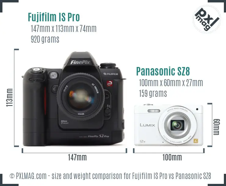 Fujifilm IS Pro vs Panasonic SZ8 size comparison