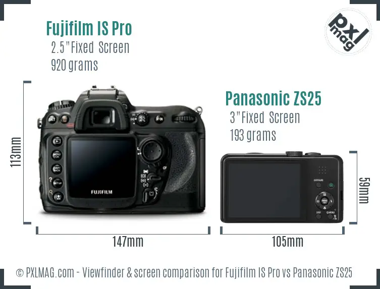 Fujifilm IS Pro vs Panasonic ZS25 Screen and Viewfinder comparison