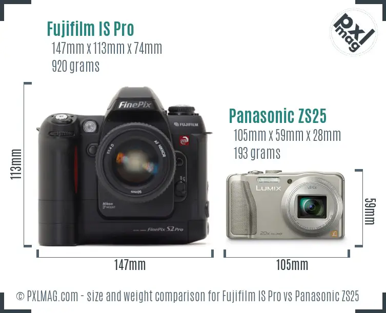 Fujifilm IS Pro vs Panasonic ZS25 size comparison