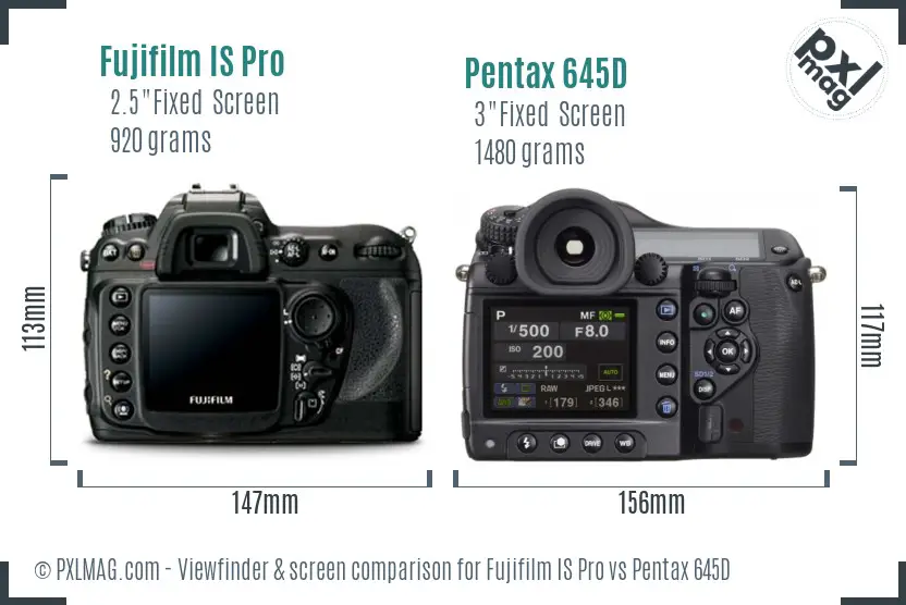Fujifilm IS Pro vs Pentax 645D Screen and Viewfinder comparison