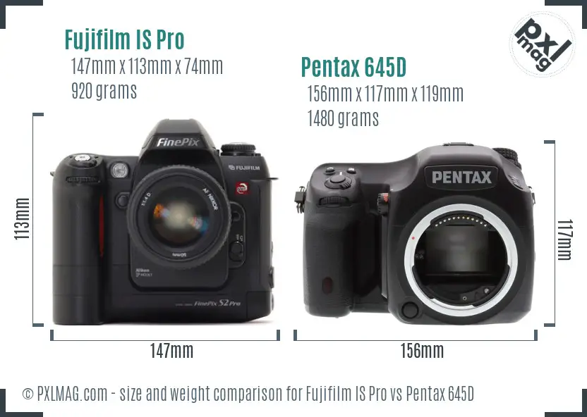 Fujifilm IS Pro vs Pentax 645D size comparison