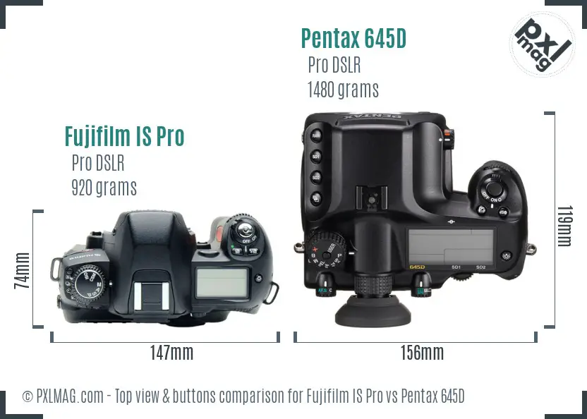 Fujifilm IS Pro vs Pentax 645D top view buttons comparison