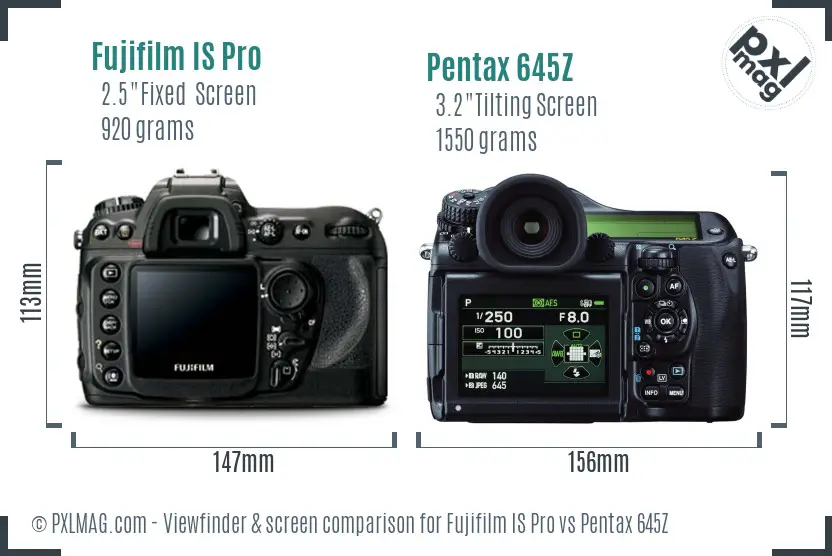 Fujifilm IS Pro vs Pentax 645Z Screen and Viewfinder comparison
