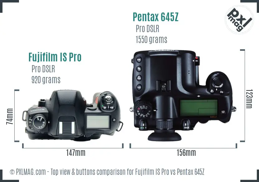 Fujifilm IS Pro vs Pentax 645Z top view buttons comparison