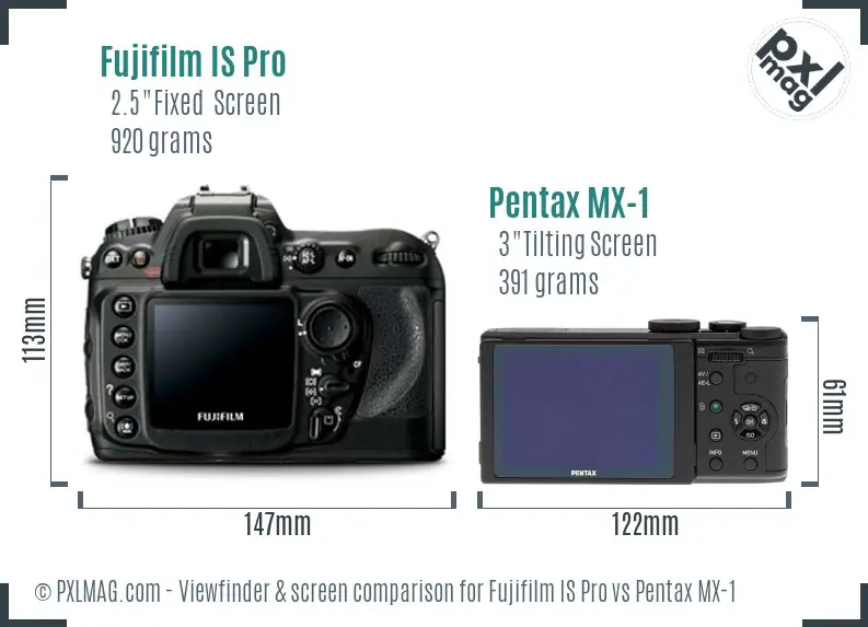 Fujifilm IS Pro vs Pentax MX-1 Screen and Viewfinder comparison