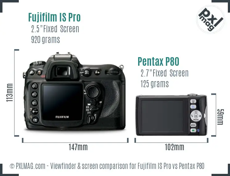 Fujifilm IS Pro vs Pentax P80 Screen and Viewfinder comparison