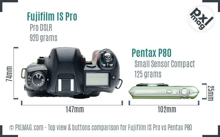 Fujifilm IS Pro vs Pentax P80 top view buttons comparison