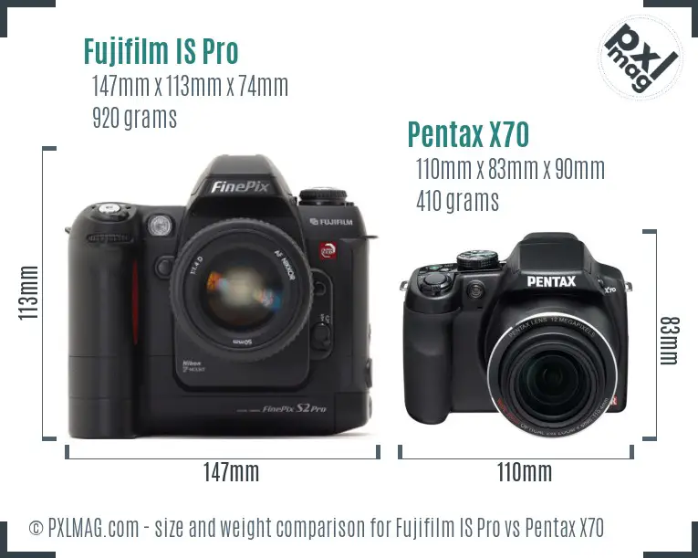 Fujifilm IS Pro vs Pentax X70 size comparison