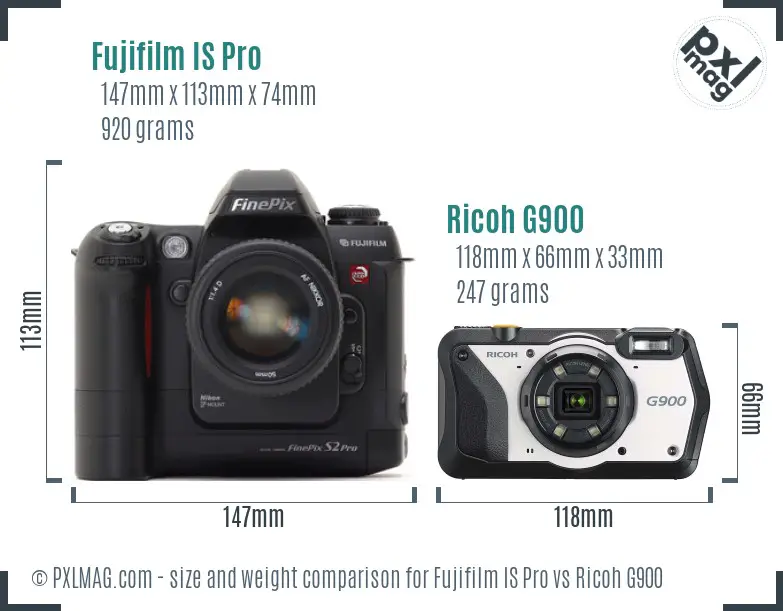 Fujifilm IS Pro vs Ricoh G900 size comparison