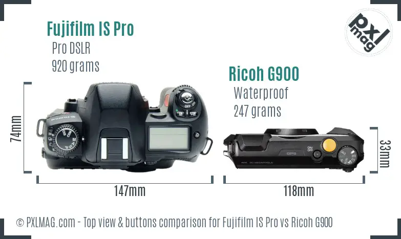 Fujifilm IS Pro vs Ricoh G900 top view buttons comparison