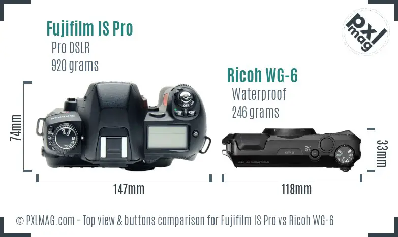 Fujifilm IS Pro vs Ricoh WG-6 top view buttons comparison