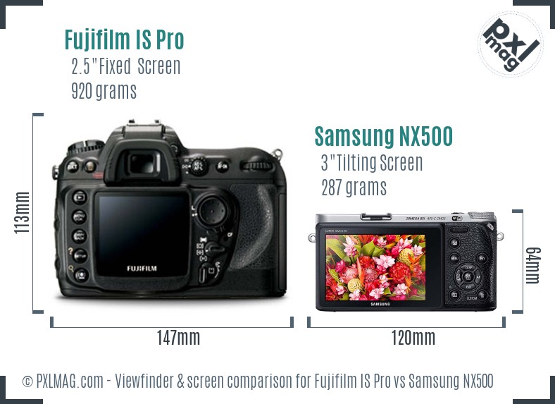Fujifilm IS Pro vs Samsung NX500 Screen and Viewfinder comparison