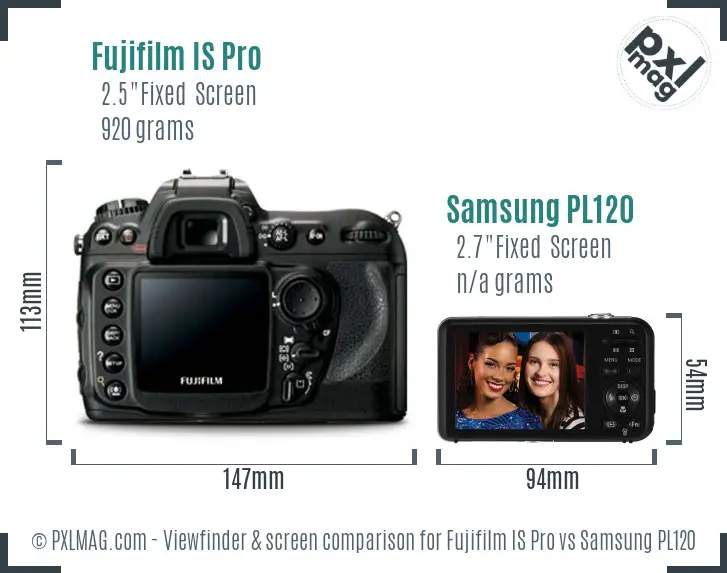 Fujifilm IS Pro vs Samsung PL120 Screen and Viewfinder comparison