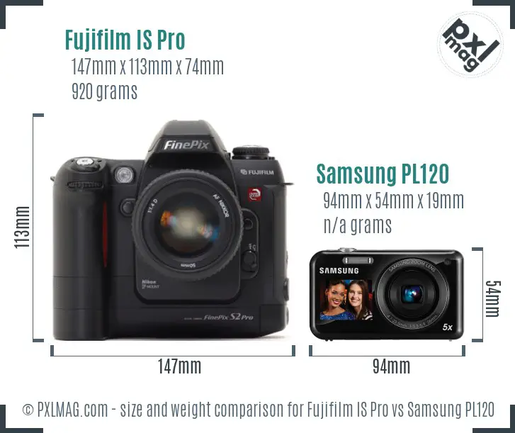 Fujifilm IS Pro vs Samsung PL120 size comparison
