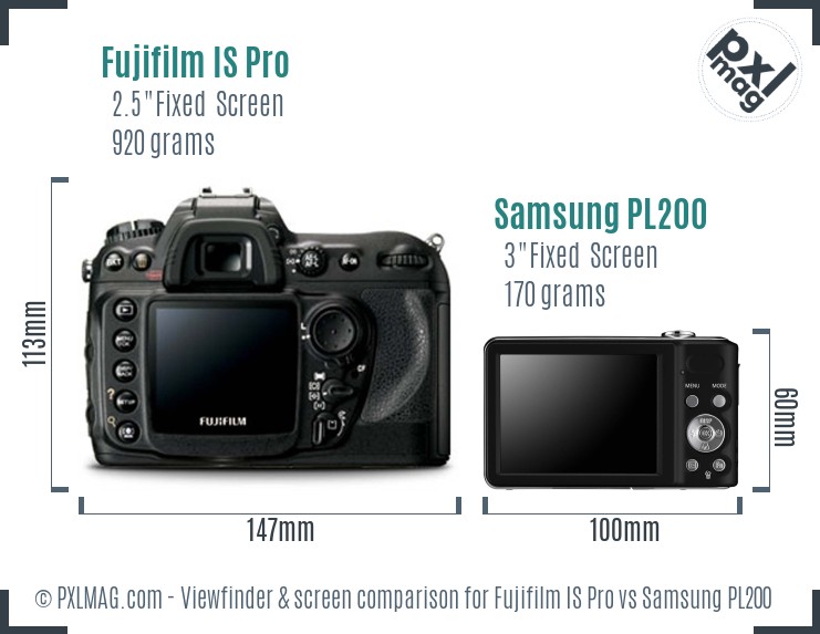 Fujifilm IS Pro vs Samsung PL200 Screen and Viewfinder comparison