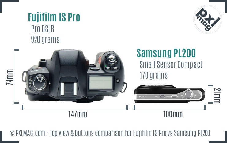 Fujifilm IS Pro vs Samsung PL200 top view buttons comparison