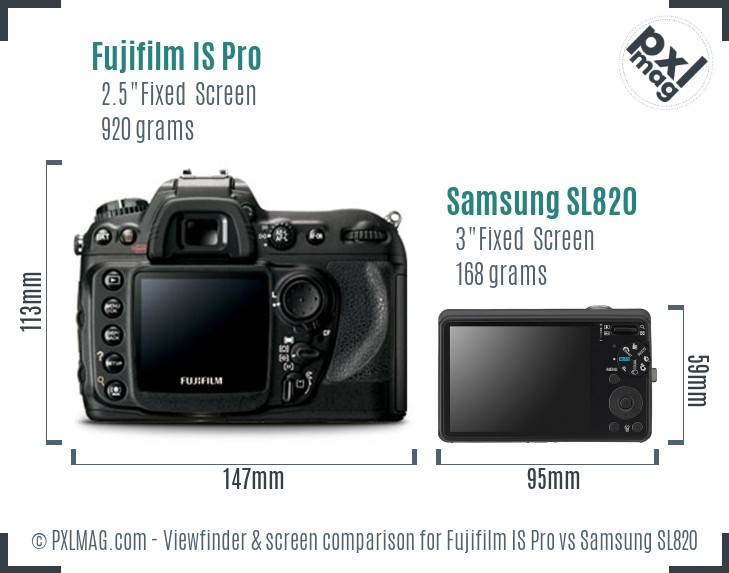 Fujifilm IS Pro vs Samsung SL820 Screen and Viewfinder comparison