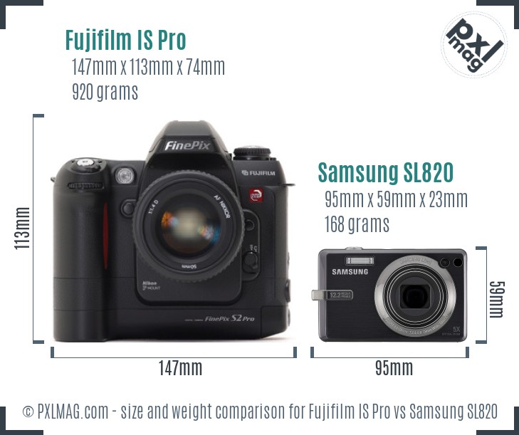 Fujifilm IS Pro vs Samsung SL820 size comparison