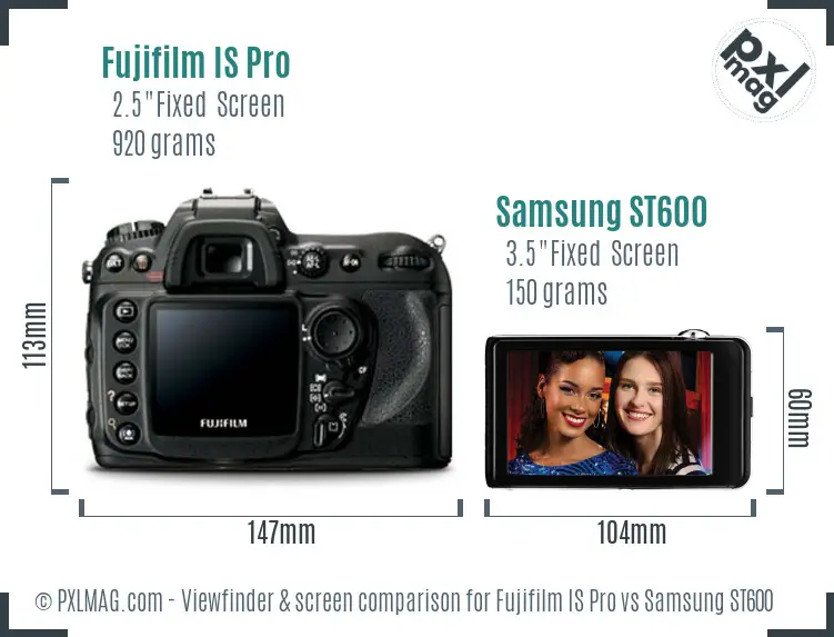 Fujifilm IS Pro vs Samsung ST600 Screen and Viewfinder comparison
