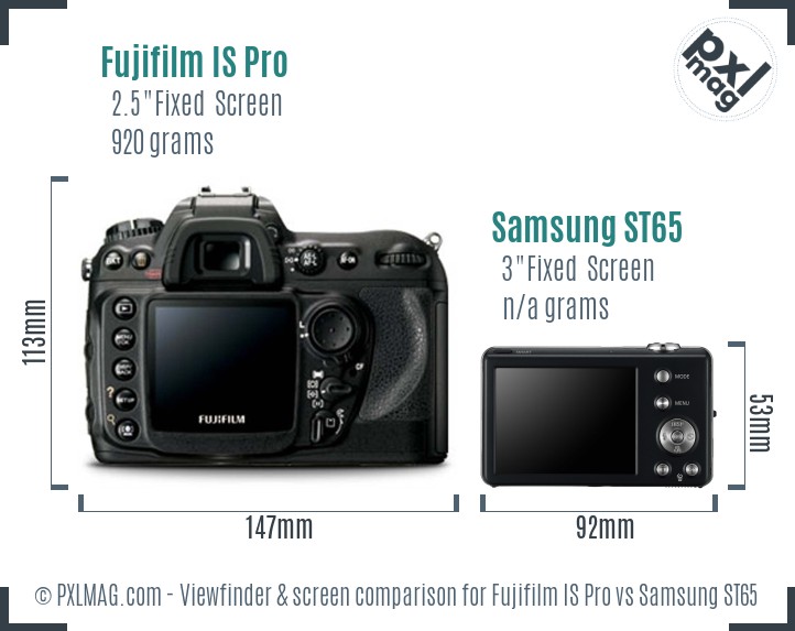 Fujifilm IS Pro vs Samsung ST65 Screen and Viewfinder comparison