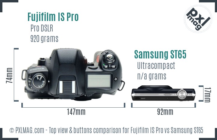 Fujifilm IS Pro vs Samsung ST65 top view buttons comparison
